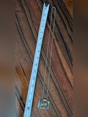 Silver-Tone Square Pendant Necklace with Cheshire Cat Motif